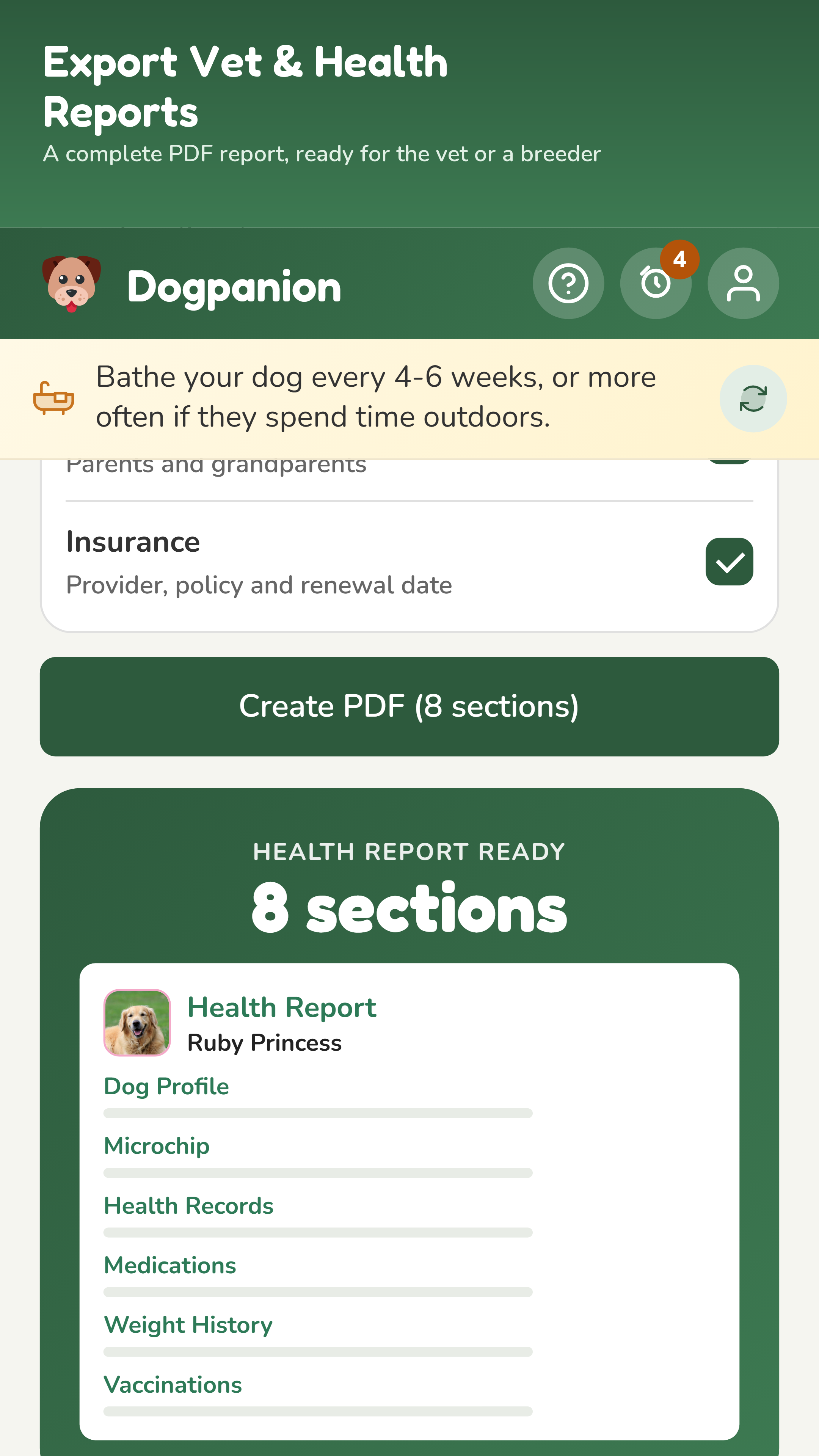 Dogpanion exported vet health report